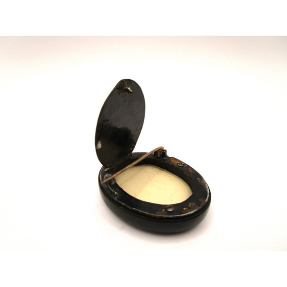 Antique Victorian Whitby Jet Photo Locket Brooch Pin Mourning Pin - Picture 5 of 9